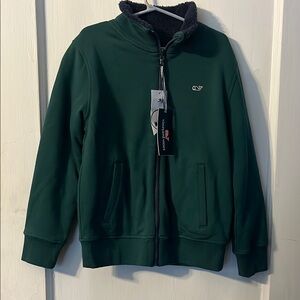 Vineyard Vines Green and Blue Jacket with Heavy-Duty Zipper and Price Tag